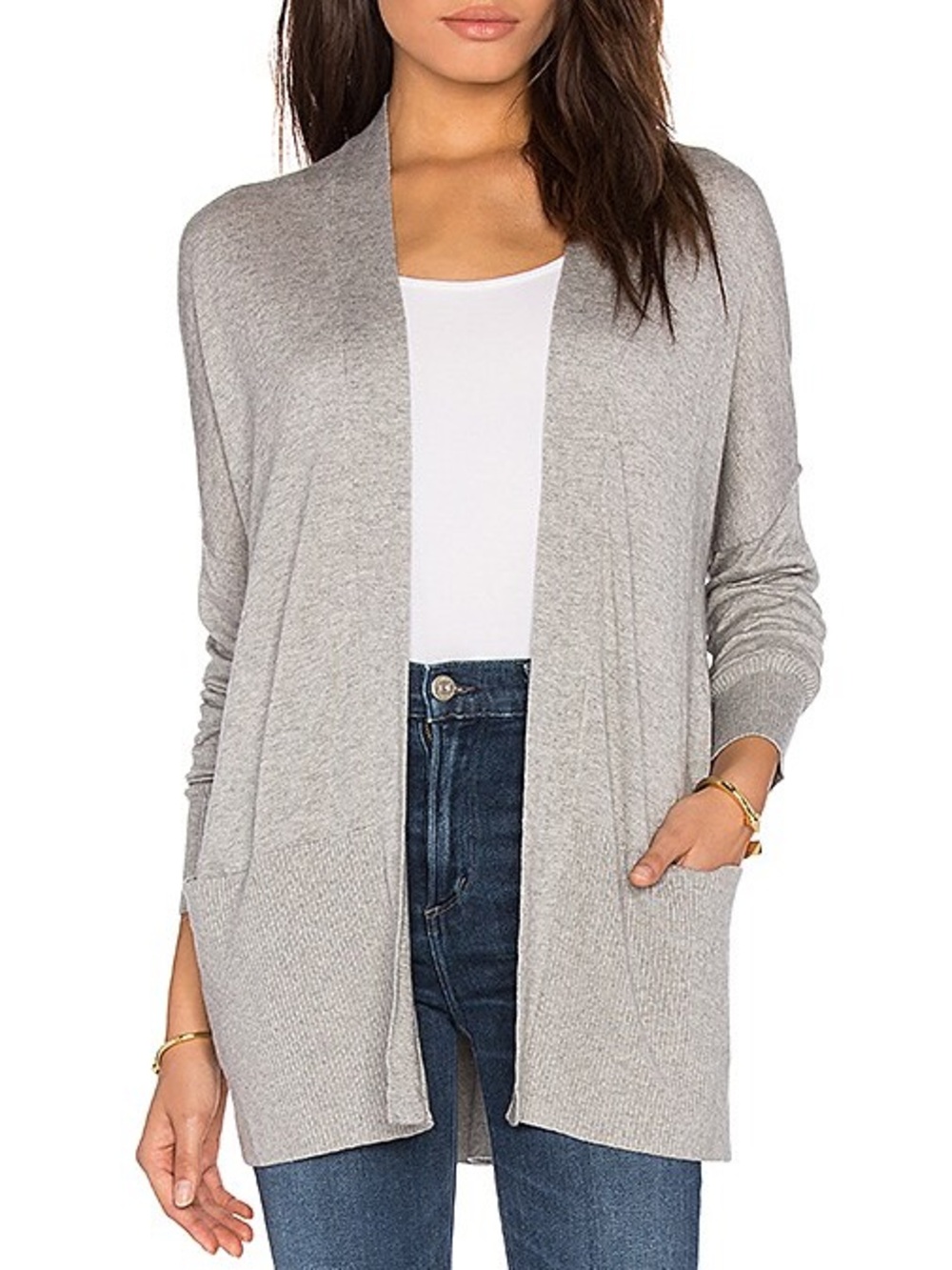 Vince Silk Cashmere Blend Open Front Cardigan Heather Steel XS